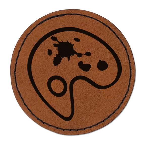 Painter Painting Artist Palette Abstract 2.5" Faux Leather Round Engraved Iron-On Patch - Brown