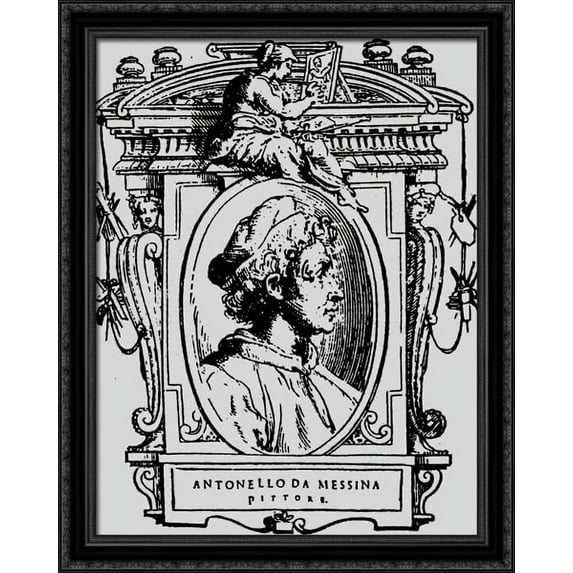 Painter (Self-portrait) 28x34 Large Black Ornate Wood Framed Canvas Art by Antonello da Messina