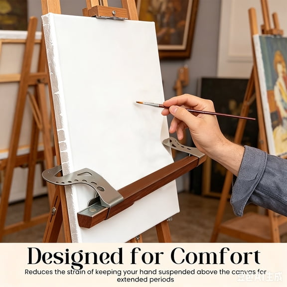 Painter Wrist Rest Support Bridge, Gravity Self-Lock Crane Cutout Metal Hand Stand with Smooth Wooden Bar, Easel Accessory Prevent Paint Smudge for Fine Detail Art Creation,2pcs