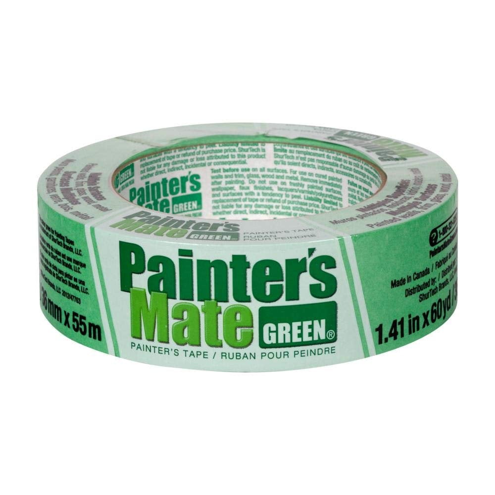 Painter's Mate Green Painting Tape, 1.41" x 60-yd Roll with Medium Adhesion for Multi-Surface 667017 - Pack of Three 3 Rolls