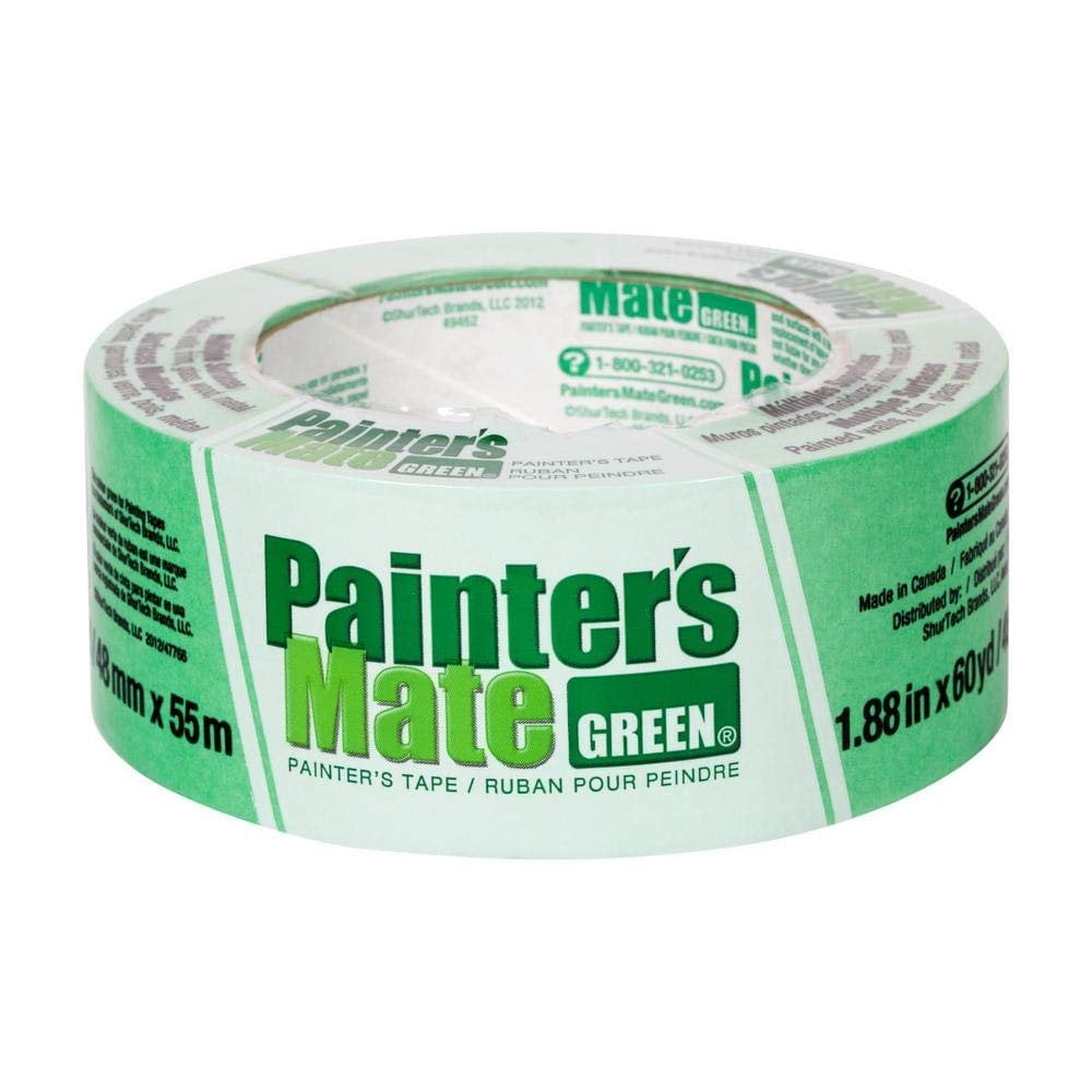 Painter's Mate Green Painting Tape, 1.88" x 60-yd Roll with Medium Adhesion for Multi-Surface 667016 - Pack of Three 3 Rolls