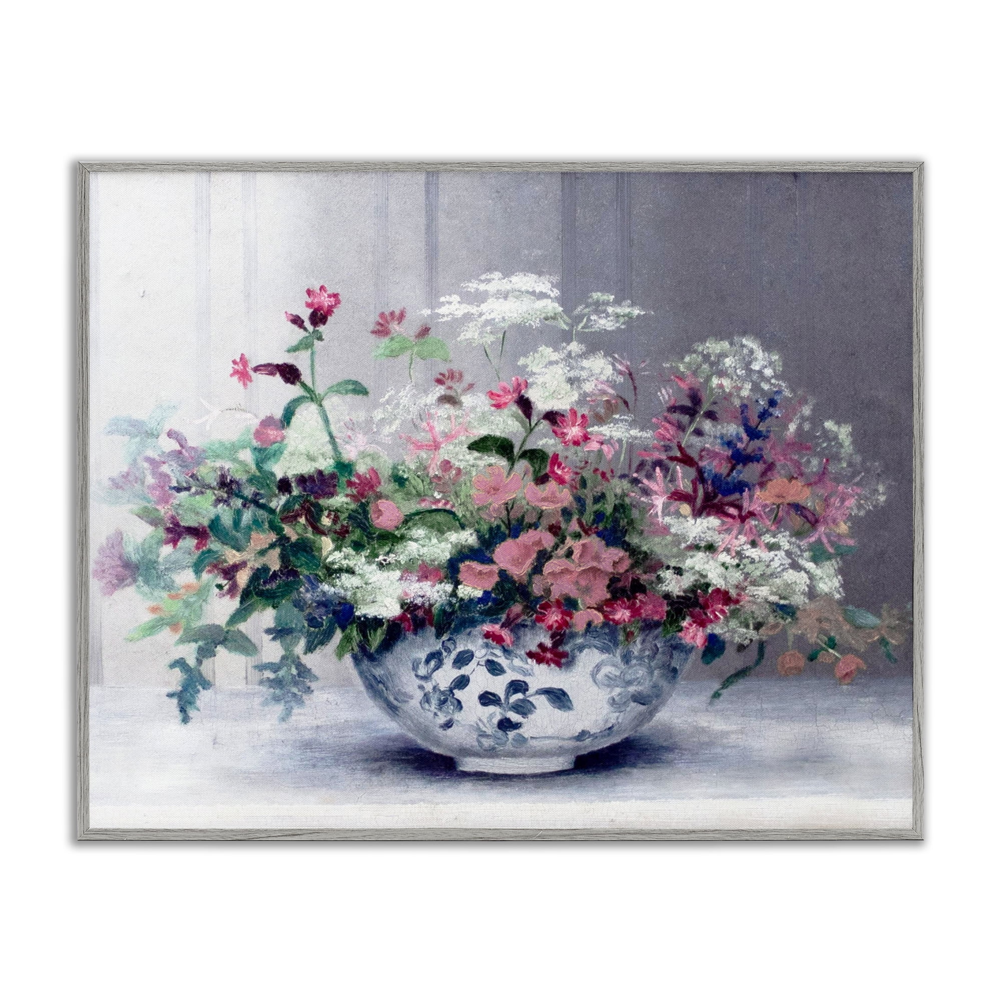 Painterly Elegant Blooms Vase Gray Framed Giclee Art, design by Lettered and Lined