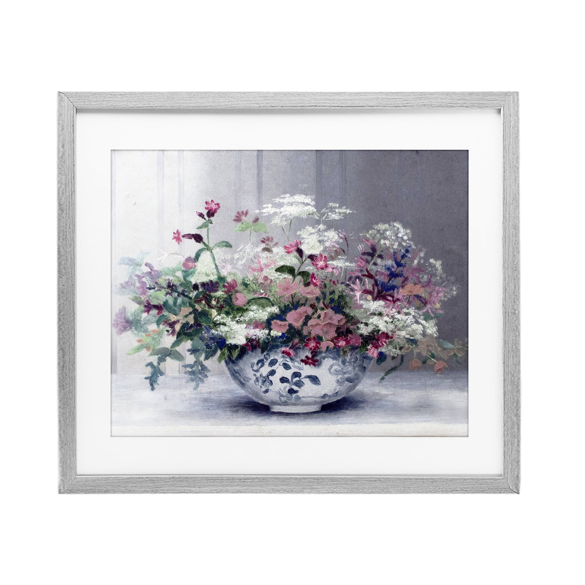 Painterly Elegant Blooms Vase Gray Framed Print Under Glass, design by Lettered and Lined