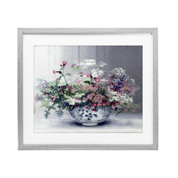 Painterly Elegant Blooms Vase Gray Framed Print Under Glass, design by Lettered and Lined