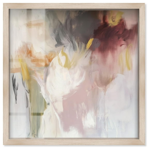 Painterly Energy Shadowbox Print Neutral Abstract Art by Art Remedy, Blonde Frame, 30 x 30