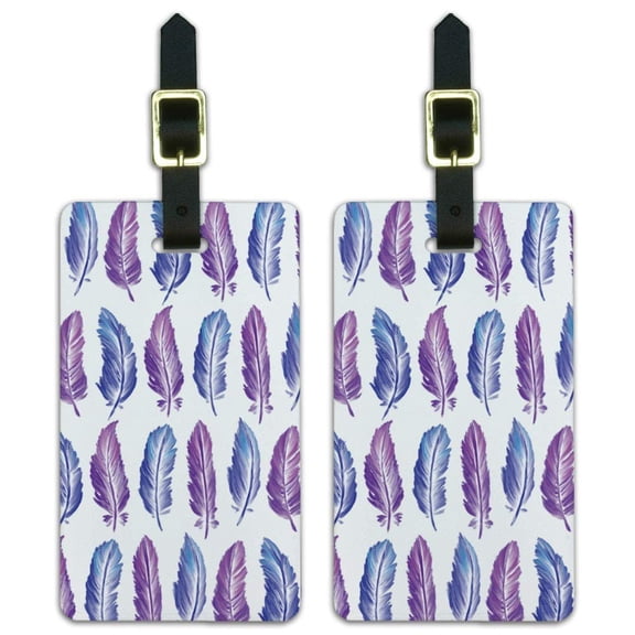 Painterly Feathers Pattern Luggage ID Tags Suitcase Carry-On Cards - Set of 2