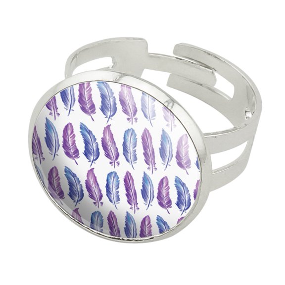 Painterly Feathers Pattern Silver Plated Adjustable Novelty Ring