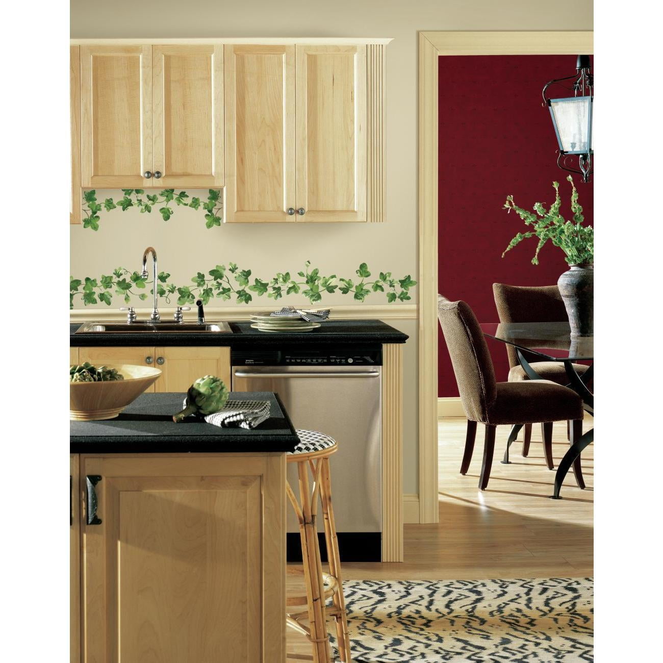 Painterly Ivy Vines Peel & Stick Wall Decals Kitchen Leaves Stickers ...