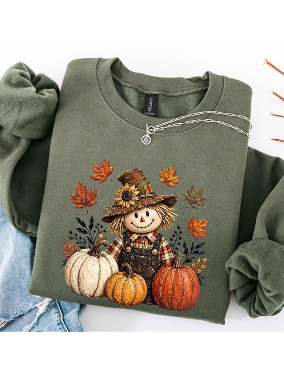 Painterly Scarecrow Sweatshirt, Pumpkin Harvest Shirt, Autumn Farmhouse Sweater, Rustic Fall Thanksgiving Sweatshirt