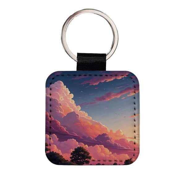 Painterly Sky Anime Clouds Faux Leather Square Keychain