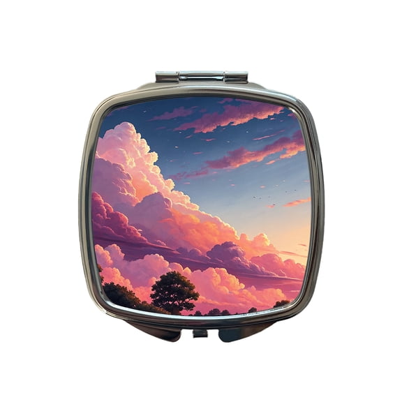 Painterly Sky Anime Clouds Travel Makeup Handbag Purse Small Pocket Compact Mirror