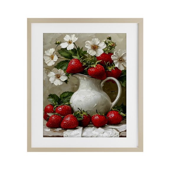Painterly Strawberries Still Life Birch Framed Print Under Glass, design by Lettered and Lined