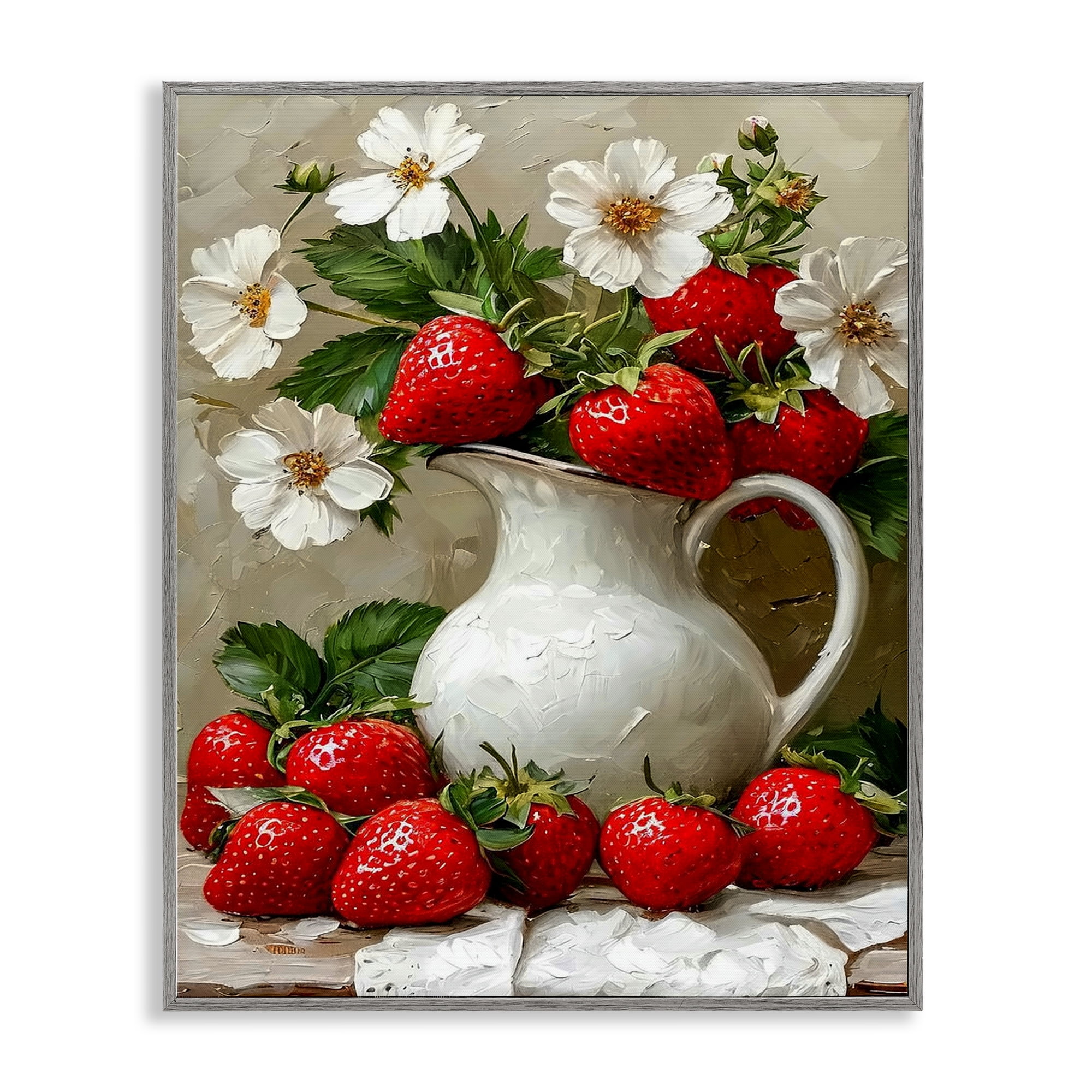 Painterly Strawberries Still Life Gray Framed Giclee Art, design by Lettered and Lined