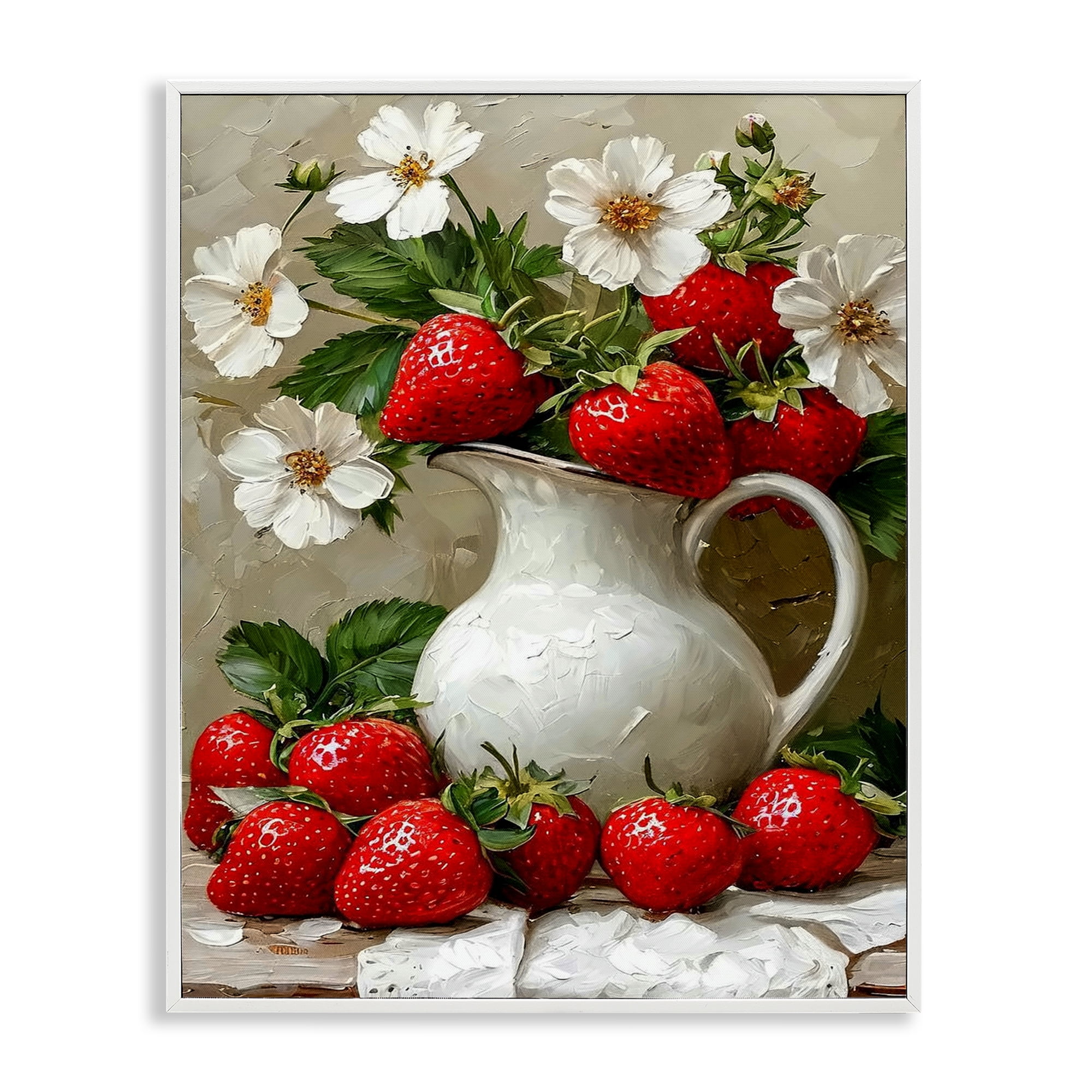 Painterly Strawberries Still Life White Framed Giclee Art, design by Lettered and Lined