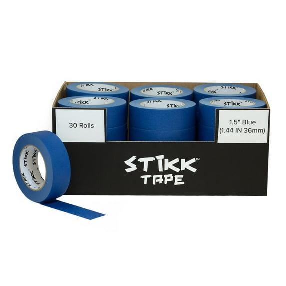 Painters Masking Tape Blue 30 Roll Case of 1.5" x 60 Yards (36mm x 55m) STIKK