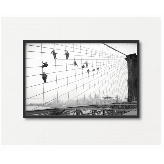 Painters On Bridge Vintage Black And White Travel Poster Historical Architecture Photo