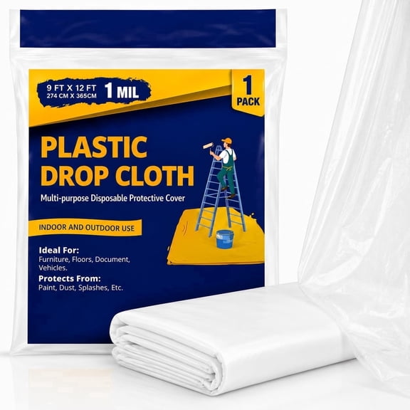 UNVERT Painter's Plastic Sheeting, Clear, 9 x 12 ft, 1 Mil, 1 Pack