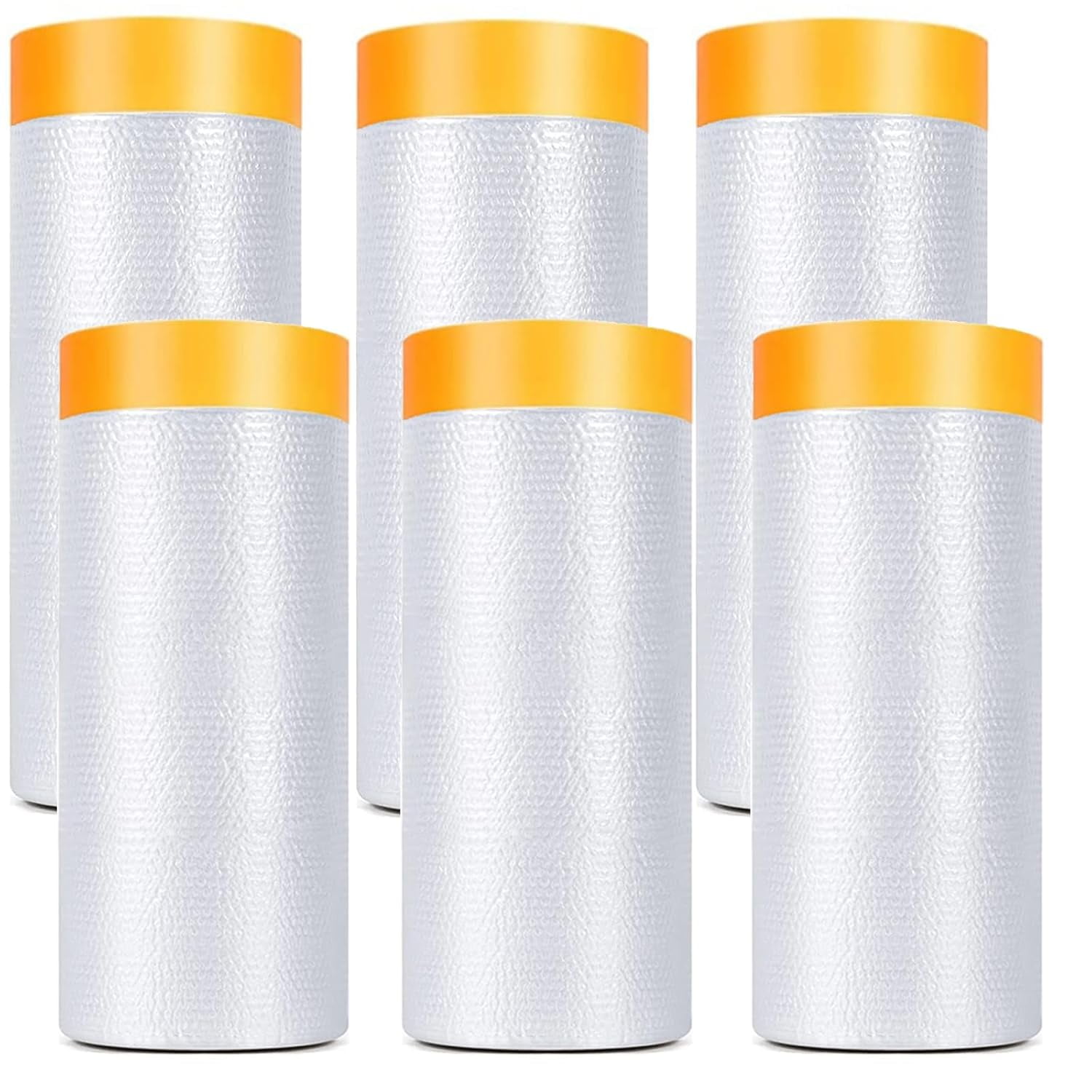 Painters Plastic With Tape, Pre-Taped Masking Film, 6 Rolls Automotive Best Tape and Drape, Paint Adhesive Protective Film Roll for Covering Skirting, Frames, Cars and Auto Body (5 X 65-Feet) (6)