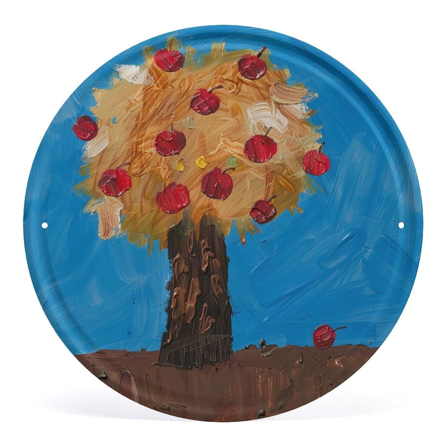 Painting Of An Apple Tree With Red Apples Round Metal Tin Sign Vintage ...