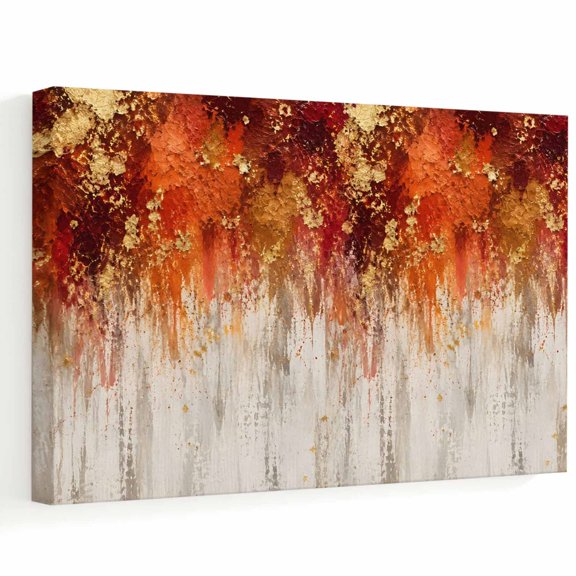 Painting Art Canvas Wall Art 10" x 8" Modern Abstract Art Orange Red Brown Brushstrokes Frame Picture Prints, Ready to Hang Waterproof Artwork Decor for Bathroom, Kitchen Small Wall Spaces