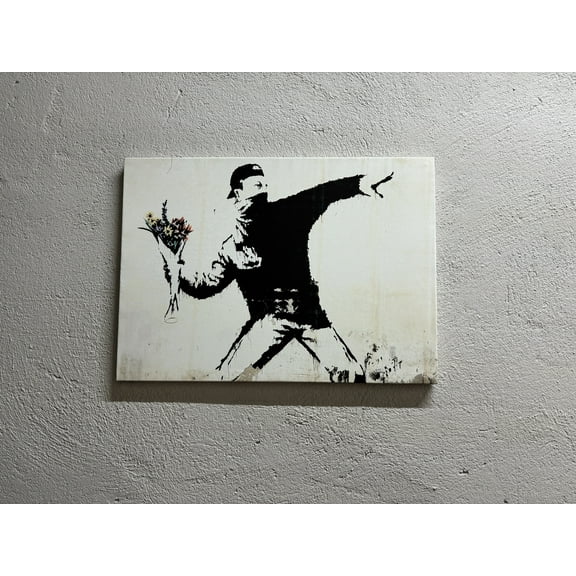 Painting Artwork, Street Wall Decor, Banksy Flower Bomber Art Canvas, Anarchy Graffiti Poster, Flower Graffiti Artwork, Banksy Printed Canvas, Canvas Wall Decor - Gallery Wrapped
