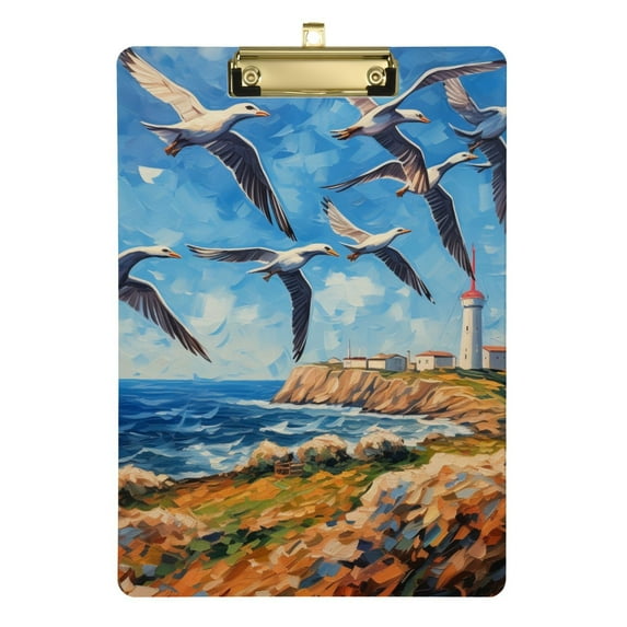 Painting Birds Sea Towers Acrylic Clipboards 12 x 9 Inch A4 Size with Low Profile Clip Hanging Clipboard for Classroom School Office