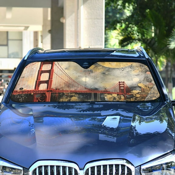 Painting Bridge and Moon Automotive Front Car Windshield Sun Shade Reflector Foldable for Front Fit for Cars Truck SUVs