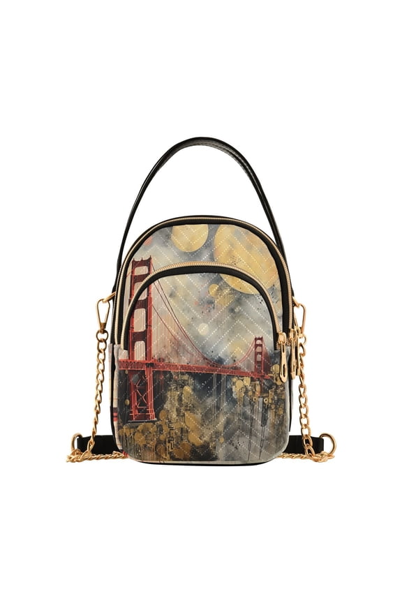Painting Bridge and Moon Women Quilting Handbags Shoulder Bag Cross Body Bag with Crossbody Strap Hobo Bags Chain Strap