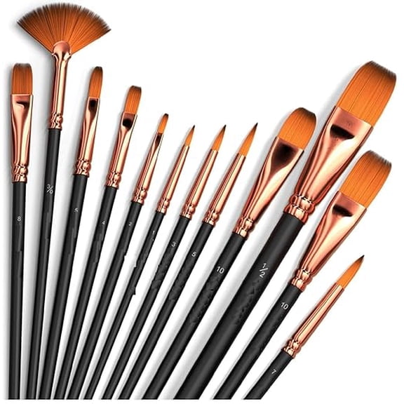 Painting Brushes Set of 12 Professional Round Pointed Tip Nylon Hair Artist Acrylic Paint Brush for Acrylic/Watercolor/Oil Painting(N)