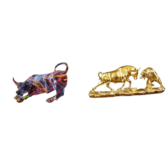 Painting Bull Statue Bear Cattle Figurine Resin Construction Artistic Desk Decoration for Study Bedroom