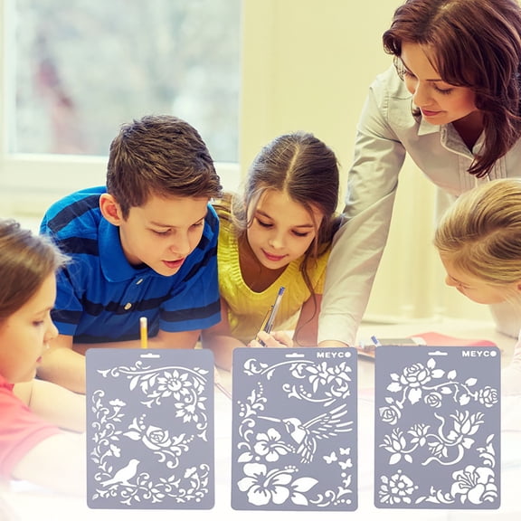 Painting Craft Stencils Flexible Reusable Material Precise Laser Cut Hollow Pattern Elegant Floral Bird Outline Teacher Handmade Creation Storage Container*3pc