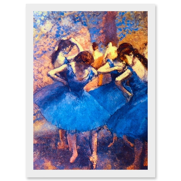 Painting Degas Ballerina Dancers Blue Old Master Artwork Framed Wall Art Print A4