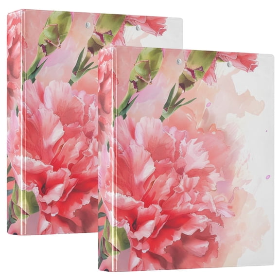 Painting Flowers Carnation 3 Ring Binders 1.5 inch Hardcover File Folders with Interior Pockets A4 Size Organizer for School Office Hospital