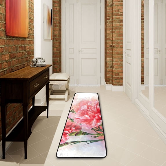 Painting Flowers Carnation Runner Rug Ares Rug Non-Slip Laundry Rug 72×24 inch Soft Washable for Bedroom Bathroom Kitchen Living Room