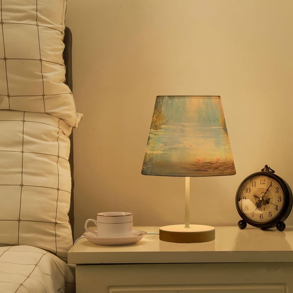 Painting Flowers Lake Trees LED Desk Lamp Table Lamp USB Bedside Nightstand Small Lamp for Bedroom Living Room Kids Room