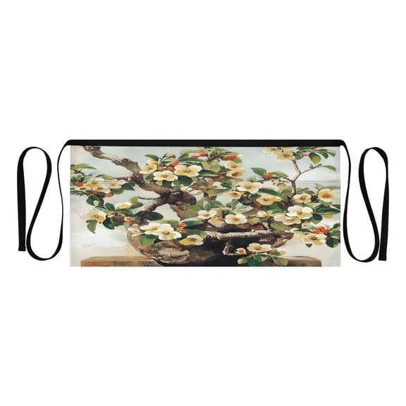 Painting Flowers Multi Pocket Short Apron Waterproof, Adjustable 96.5in Belt for various occasions