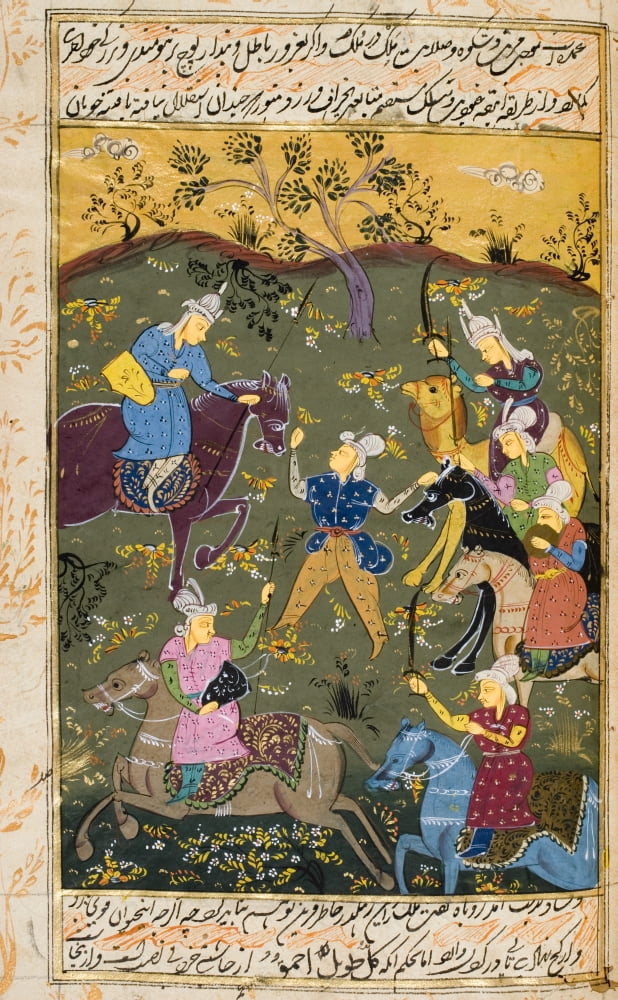Painting From 17Th Century Persian Manuscript Hunting Party Preparing To Set Out Canvas Art - Ken Welsh Design Pics (11 x 18)