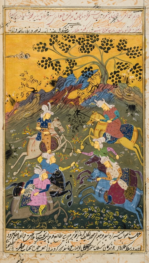 Painting From 17Th Century Persian Manuscript Men On Horseback Apparantly Playing Polo Canvas Art - Ken Welsh Design Pics (11 x 19)
