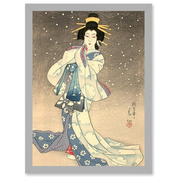 Painting Geisha Kabuki Natori Shunsen Theatre Japan Artwork Framed Wall Art Print A4