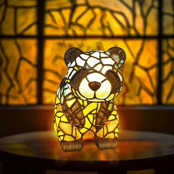 Painting Glass Panda Table Lamp Vintage Desk Lamps Decorative 3D Animal Table Lamp Series,Stained Glass Table Lamp Night Light for Bedroom Living Room Home Office Decor Gift