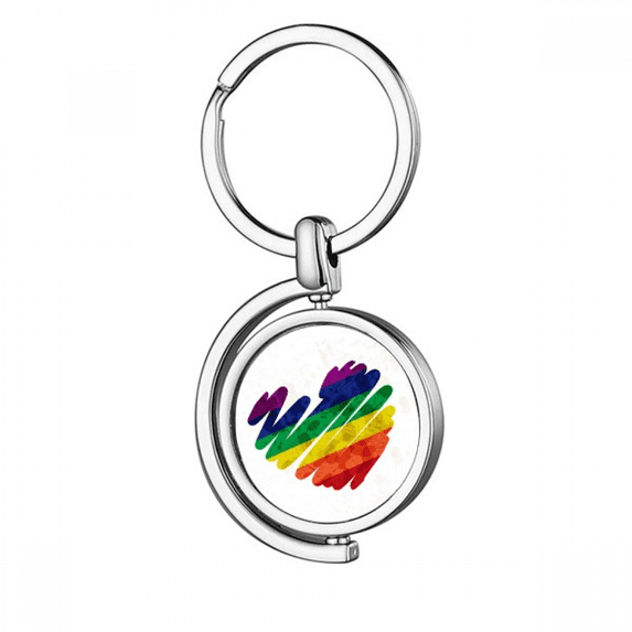 Painting Heart LGBT Rainbow Rotating Keychain Metal Keyring Holder
