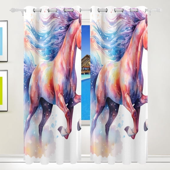 Painting Horse Curtains Black Out 72 Inch Length Curtains for Sliding Glass Doors Bedroom Living Room 2 Pack