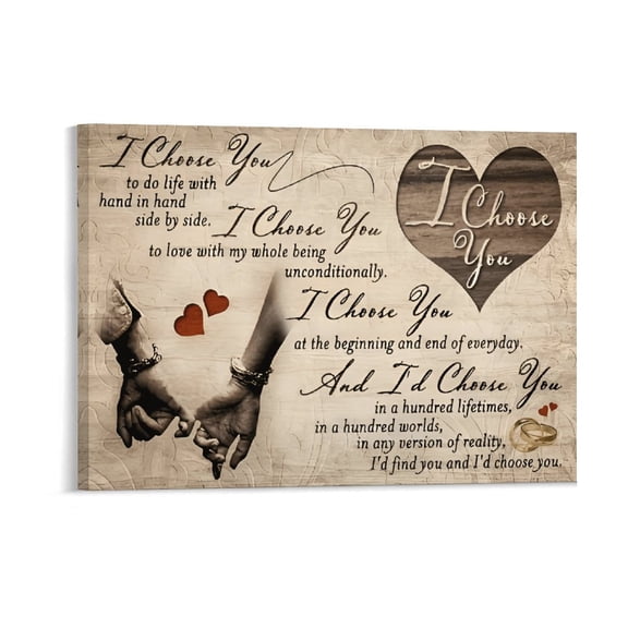 Painting I Choose You To Do Life With Hand In Hand Side By Side Couple Poster Wrapped Wooden Frame Wall Decor,,Canvas Wall Art for Living Room,Bedroom,Office,Ready to Hang