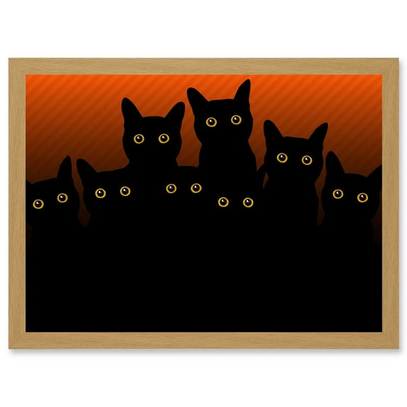 Painting Illustration Eight Black Cat Silhouettes A4 Artwork Framed Wall Art Print
