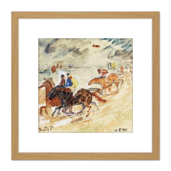 Painting Impression Faber Du Faur Beach Horse Racing 8X8 Inch Square Wooden Framed Wall Art Print Picture with Mount