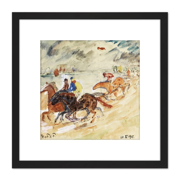 Painting Impression Faber Du Faur Beach Horse Racing 8X8 Inch Square Wooden Framed Wall Art Print Picture with Mount