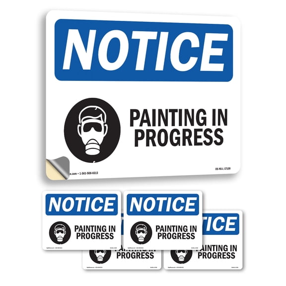 Painting In Progress With Symbol OSHA Notice Vinyl Decal Label 7 Inch x 5 Inch - 5 Pack