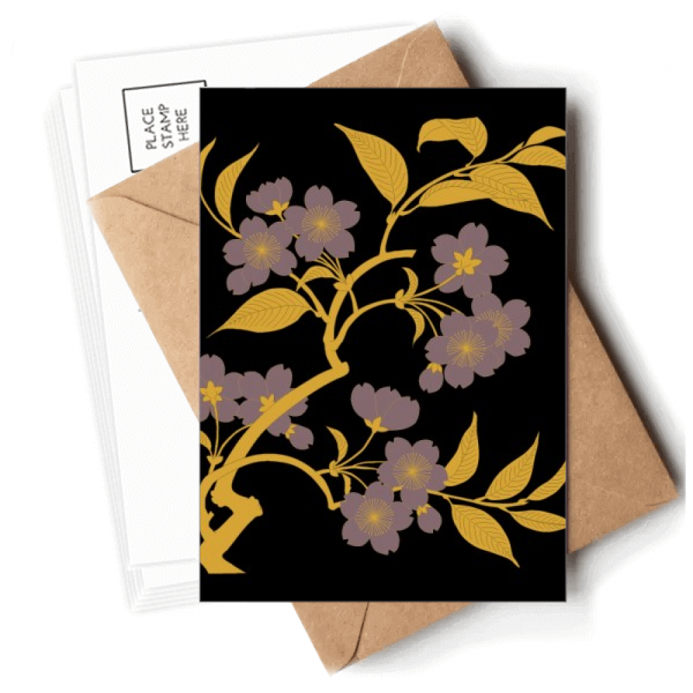 Painting Japanese Culture Black Flower Postcards Envelopes Blank Note Cards Mailing