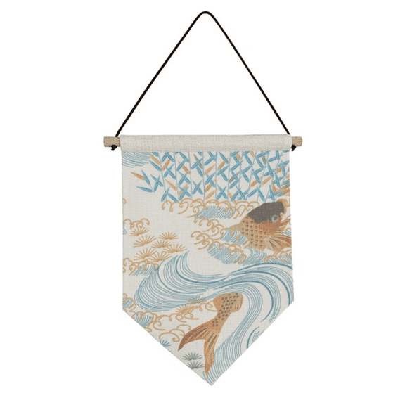 Painting Japanese Culture Fish Water Canvas Flag Hanging Wall Art Decor Banner