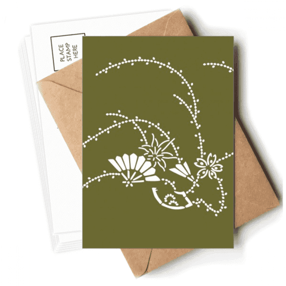 Painting Japanese Culture Green Flower Postcards Envelopes Blank Note Cards Mailing
